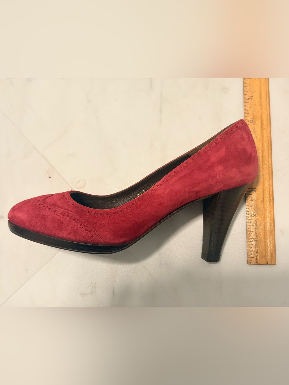 BODEN Womens Size 38 (US 7.5) Burgundy Perforated Suede Leather Pumps EUC - Picture 5 of 13